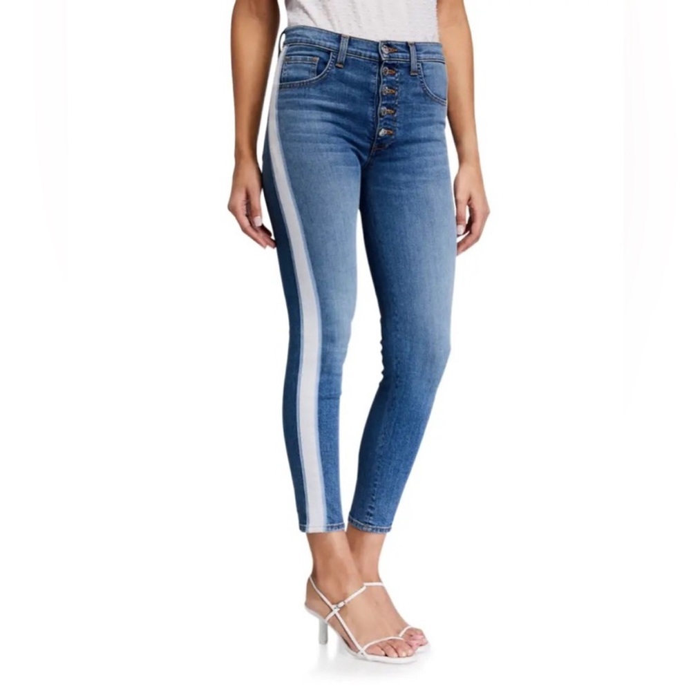 Veronica Beard Skinny Blue Jeans with Light and Dark Blue Stripes. Size 27